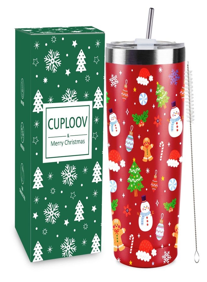 CUPLOOV Christmas Gifts for Women 2025, 20 oz Red Stainless Steel Christmas Coffee Tumblers with Lid and Straw, Insulated Coffee Travel Mug, Best Xmas Themed Gifts for Women Men Girls Teachers Coworkers - Image 1